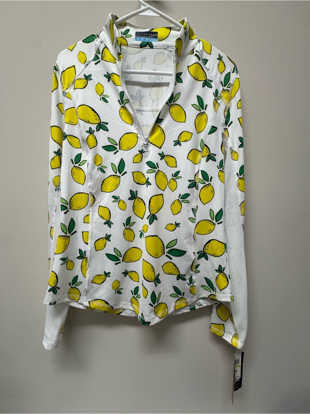 New with Tags PGA Tour Women's White Lemon-Print Quarter-Zip Pullover
